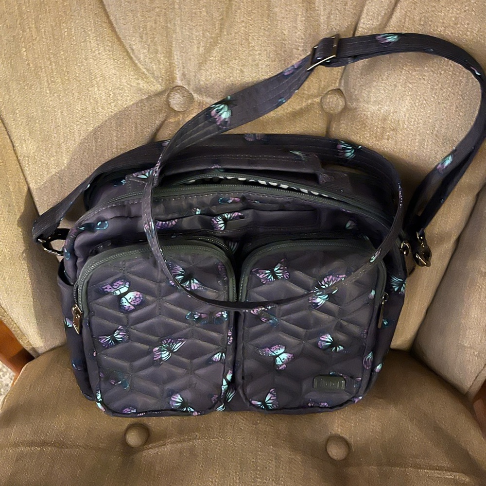 Lug Medium E/W Top Handle Crossbody Navigator Butterfly Gray. Used Like New